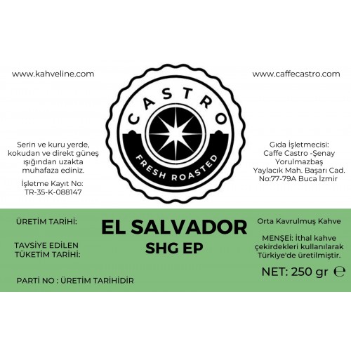 Castro El Salvador SHG EP Kahve 250 Gr.